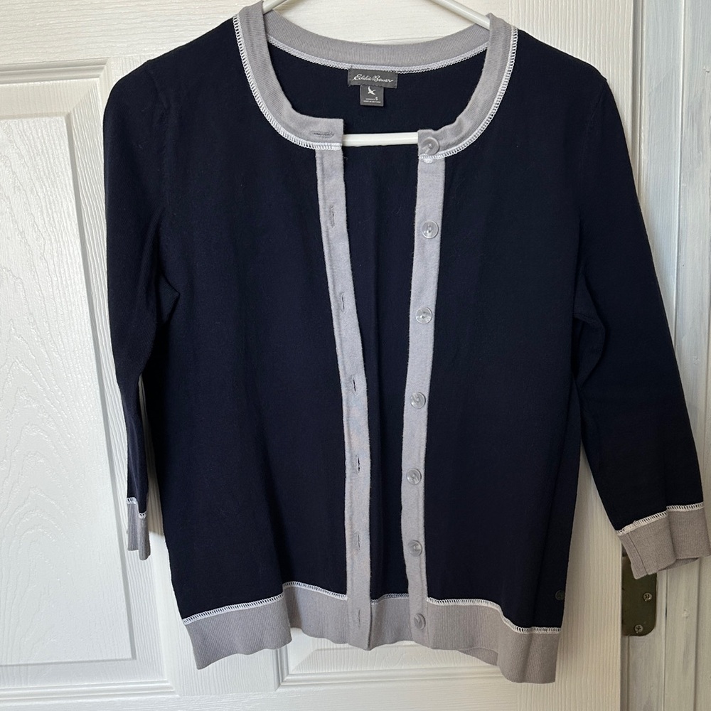 Eddie Bauer Dark Blue and Light Gray Cardigan